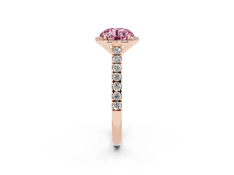 Round Halo Pavé Engagement Ring Setting for a Fancy Pink Lab-Grown Diamond | Rose Gold