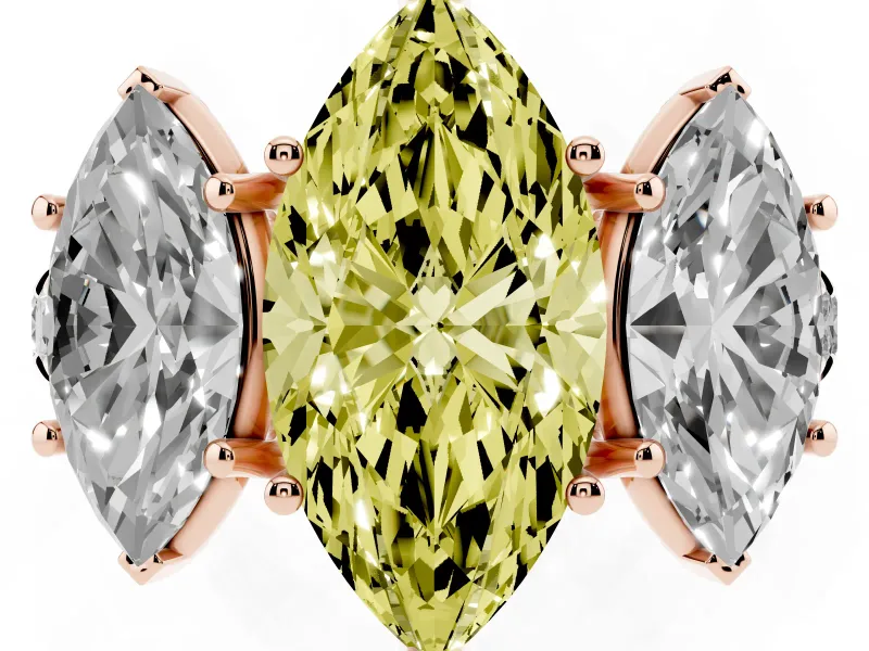 Marquise Three Stone Engagement Ring Setting for a Fancy Yellow Lab-Grown Diamond | Accented Shoulders | Rose Gold