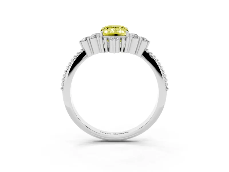 Emerald Cut Cluster Engagement Ring Setting for a Fancy Yellow Lab-Grown Diamond | White Gold