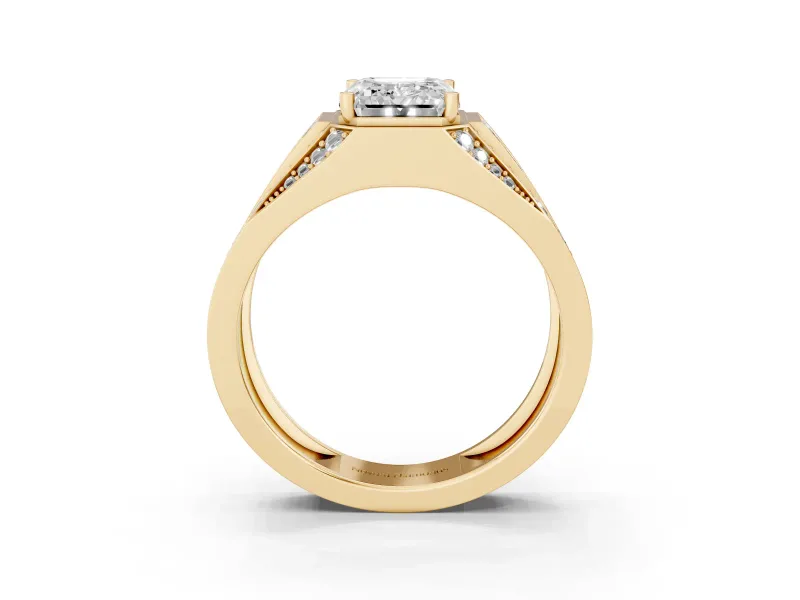Emerald Cut Men's Graduated Baguette Engagement Ring Setting | Raised Frame Head | Yellow Gold