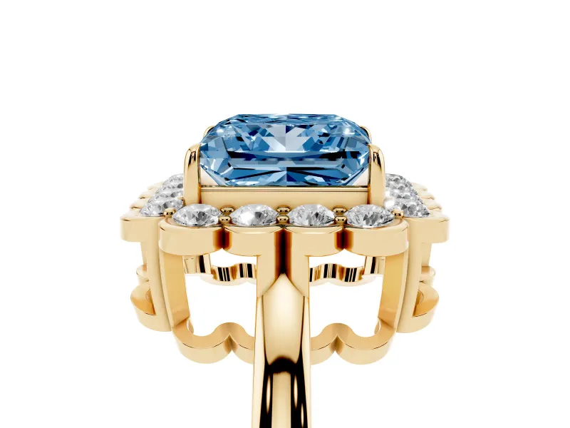 Princess Cut Halo Engagement Ring Setting for a Fancy Blue Lab-Grown Diamond | Yellow Gold - Design NV-24719