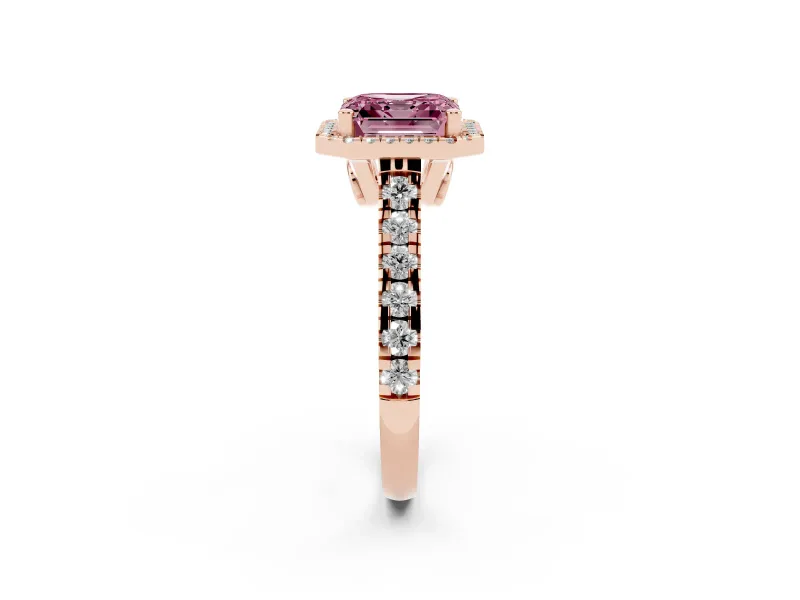 Asscher Cut Accented Halo Engagement Ring Setting for a Fancy Pink Lab-Grown Diamond | Rose Gold