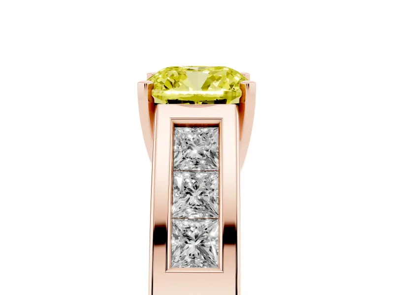 Cushion Cut Channel-Set Engagement Ring Setting for a Fancy Yellow Lab-Grown Diamond | Rose Gold