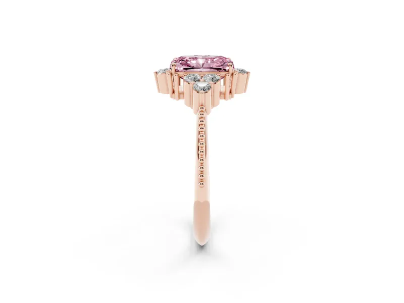 Radiant Cut Cluster Engagement Ring Setting for a Fancy Pink Lab-Grown Diamond | Rose Gold
