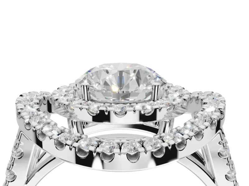 Round Double Halo Split Shank Engagement Ring Setting | Multi-Row Pavé | Platinum