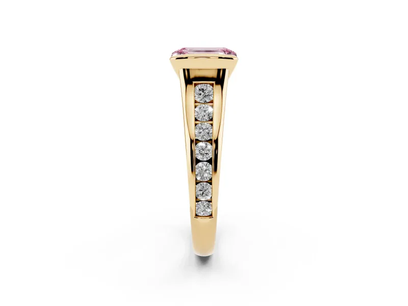 Emerald Cut Half Bezel Engagement Ring Setting for a Fancy Pink Lab-Grown Diamond | Yellow Gold