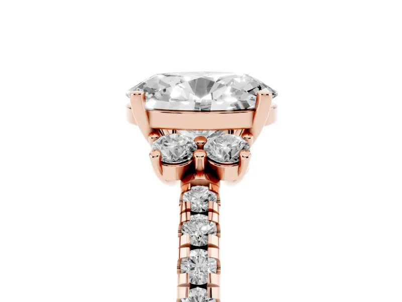 Oval Side Stone Pave Engagement Ring Setting | Paired Round Accents | Rose Gold