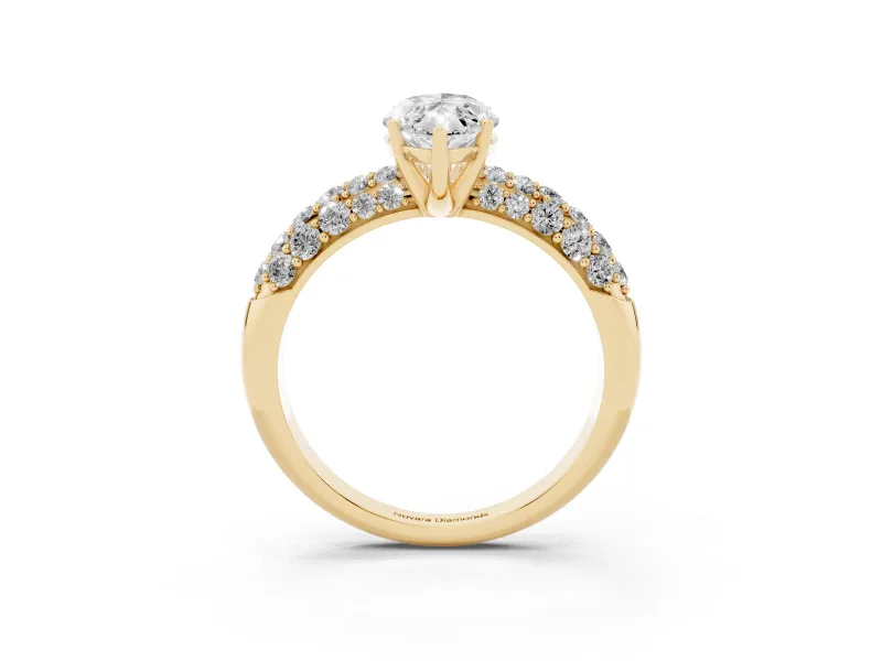Marquise Multi Row Pave Solitaire Engagement Ring Setting | Domed Shoulders | Yellow Gold