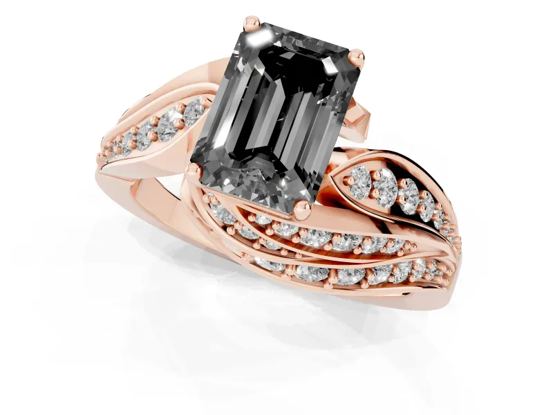 Emerald Cut Bypass Pavé Engagement Ring Setting for a Black Center | Graduated Pavé | Rose Gold