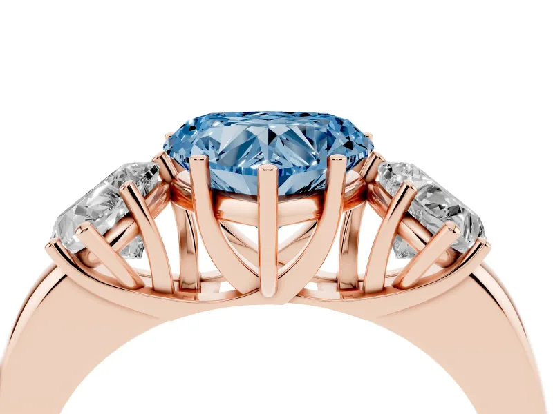 Heart-Shaped Three Stone Engagement Ring Setting for a Fancy Blue Lab-Grown Diamond | Matching Side Stones | Rose Gold