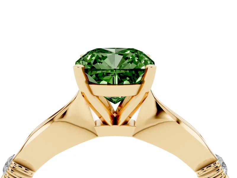 Cushion Cut Floral Engagement Ring Setting for a Fancy Green Lab-Grown Diamond | Yellow Gold