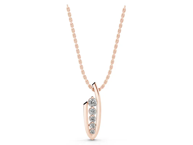 Round Lab-Grown Diamond Graduated Bar Set Curved Pendant Necklace | Open U Frame | Rose Gold