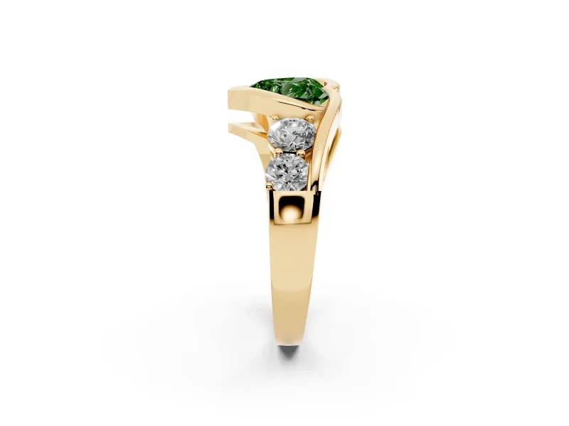 Heart-Shaped Bezel Bypass Engagement Ring Setting for a Fancy Green Lab-Grown Diamond | Yellow Gold