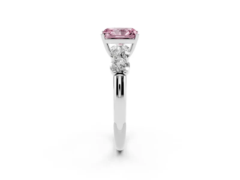 Radiant Cut Five Stone Engagement Ring Setting for a Fancy Pink Lab-Grown Diamond | Prong Set Side Stones | White Gold