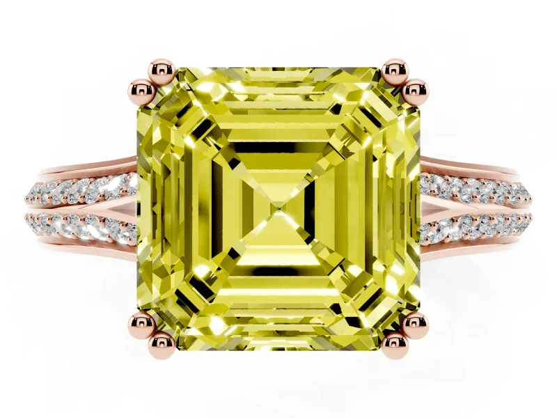 Asscher Cut Split Shank Engagement Ring Setting for a Fancy Yellow Lab-Grown Diamond | Pave Band | Rose Gold