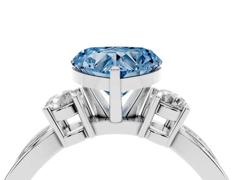 Fancy Blue Three-Stone Heart Cut Diamond Twist Band Ring Set in Silver with Pavé Accents and Prong Setting