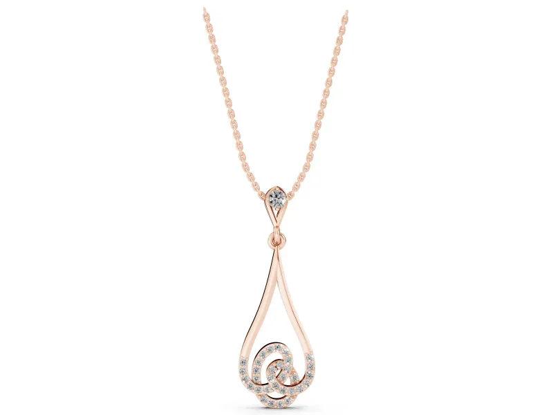 Round Lab-Grown Diamond Pavé Swirl Teardrop Pendant Necklace | Open Drop | Rose Gold