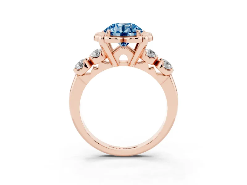 Round Floral Engagement Ring Setting for a Fancy Blue Lab-Grown Diamond | Petal Frame | Rose Gold