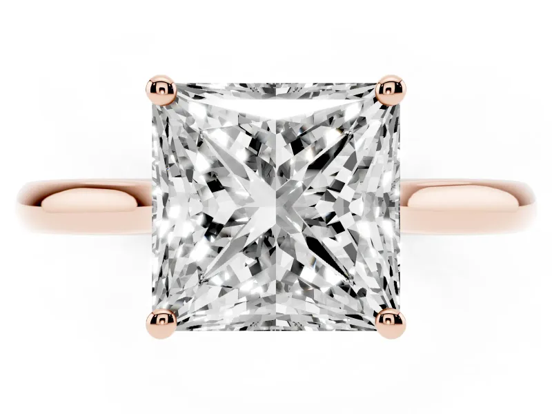 Princess Cut Diamond Solitaire Ring Set in Rose gold with Cathedral Band and Prong Setting