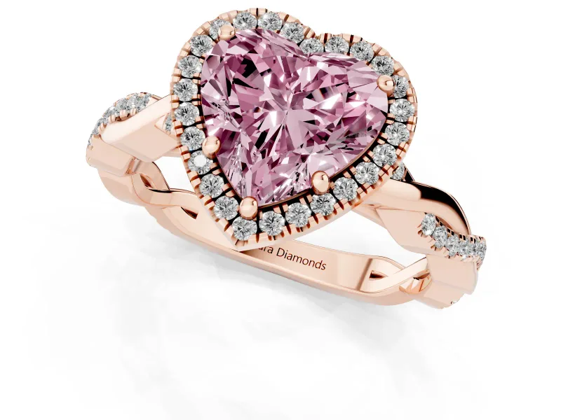 Heart-Shaped Twisted Halo Engagement Ring Setting for a Fancy Pink Lab-Grown Diamond | Rose Gold