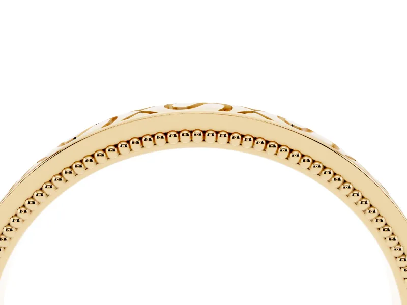 Engraved Milgrain Band Set in Yellow gold with Vintage-Inspired Pattern