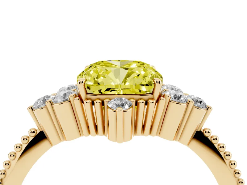Cushion Cut Cluster Engagement Ring Setting for a Fancy Yellow Lab-Grown Diamond | Yellow Gold