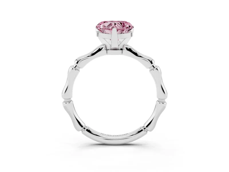 Heart-Shaped Bamboo Engagement Ring Setting for a Fancy Pink Lab-Grown Diamond | White Gold