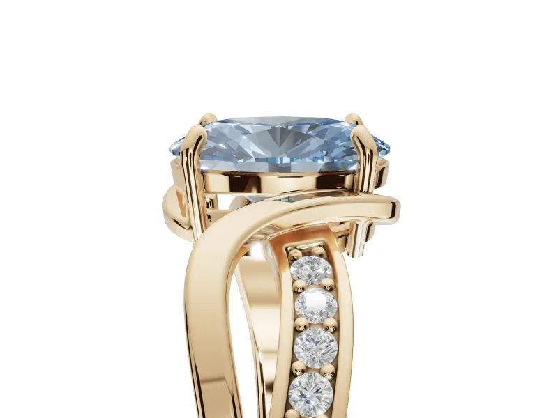 Oval Bypass Solitaire Engagement Ring Setting for a Fancy Blue Lab-Grown Diamond | Pavé and Plain Strands | Yellow Gold
