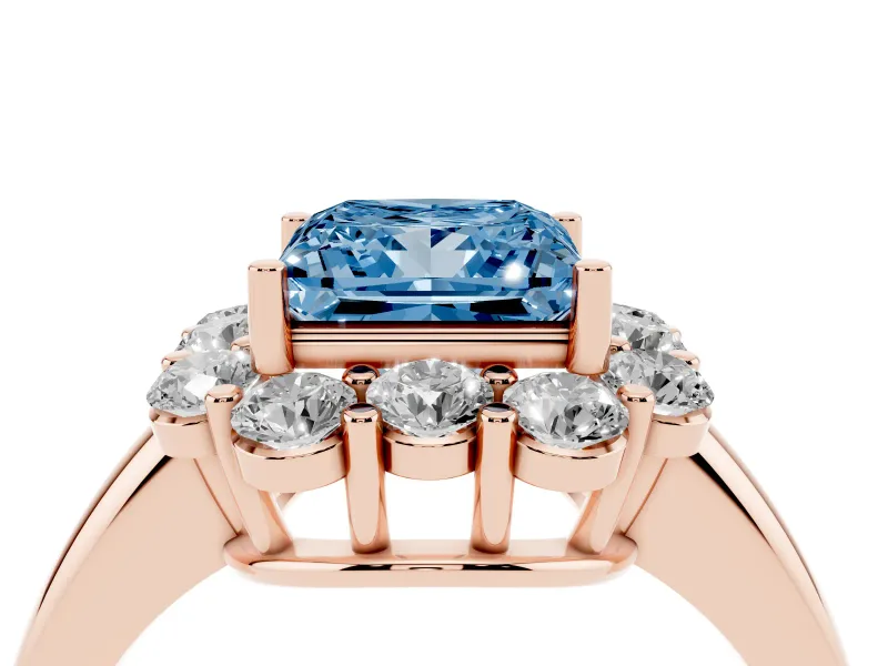 Princess Cut Graduated Milgrain Halo Engagement Ring Setting for a Fancy Blue Lab-Grown Diamond | Rose Gold