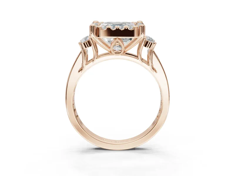 Asscher Cut Halo Side Cluster Engagement Ring Setting | Graduated Channel Band | Rose Gold