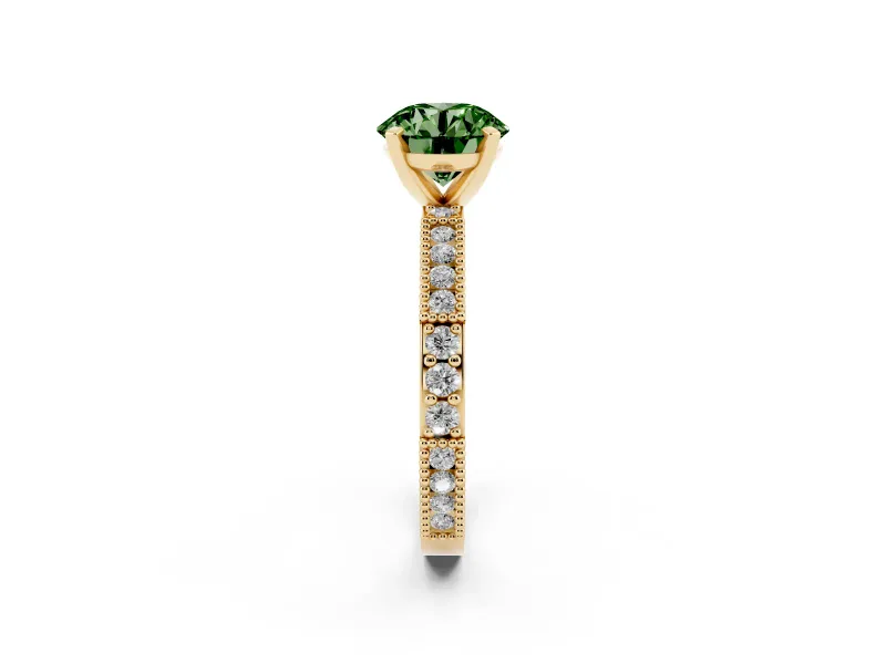 Round Vintage Pavé Engagement Ring Setting for a Fancy Green Lab-Grown Diamond | Yellow Gold