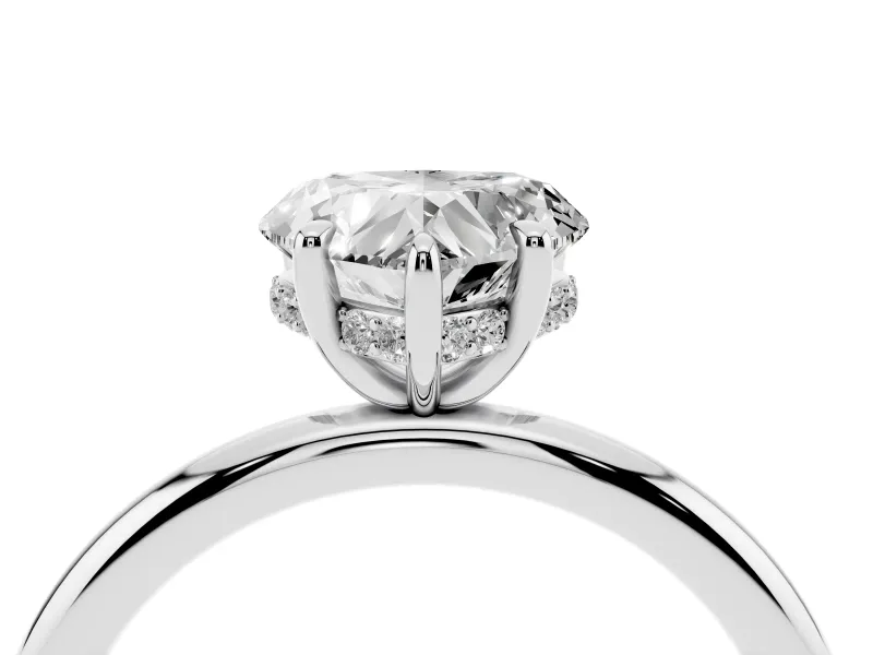 Heart-Shaped Hidden Halo Engagement Ring Setting | Thin Plain Band | Platinum
