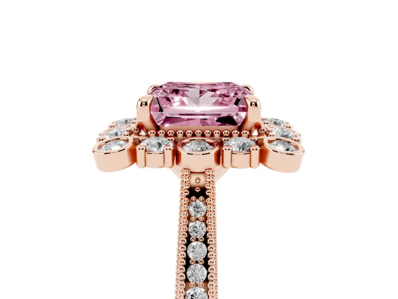 Princess Cut Scalloped Halo Engagement Ring Setting for a Fancy Pink Lab-Grown Diamond | Milgrain Edges | Rose Gold
