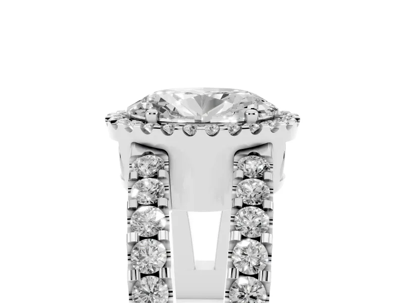 Oval Halo Split Shank Engagement Ring Setting | Pavé Strands | White Gold