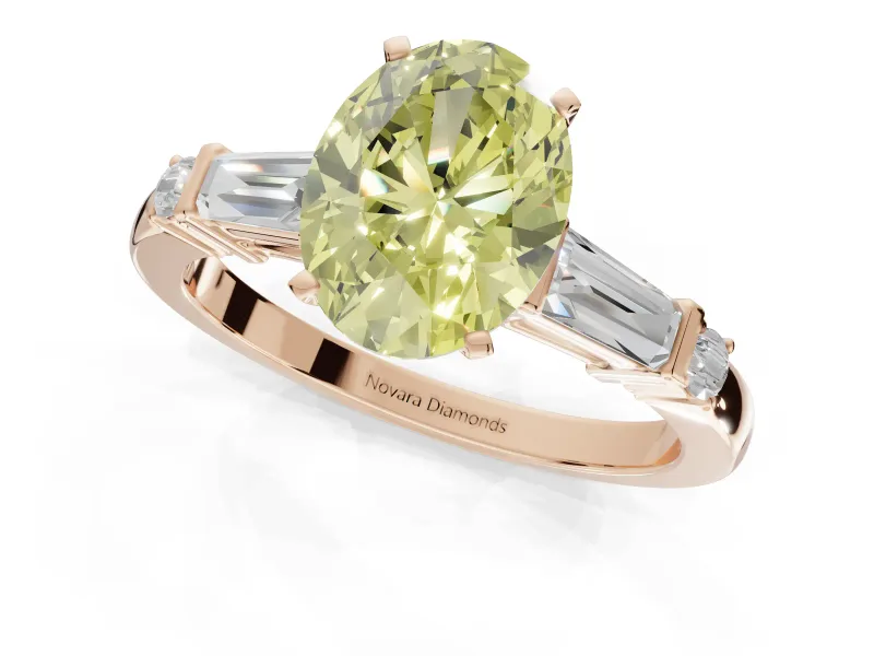 Oval Tapered Baguette Engagement Ring Setting for a Fancy Yellow Lab-Grown Diamond | Rose Gold
