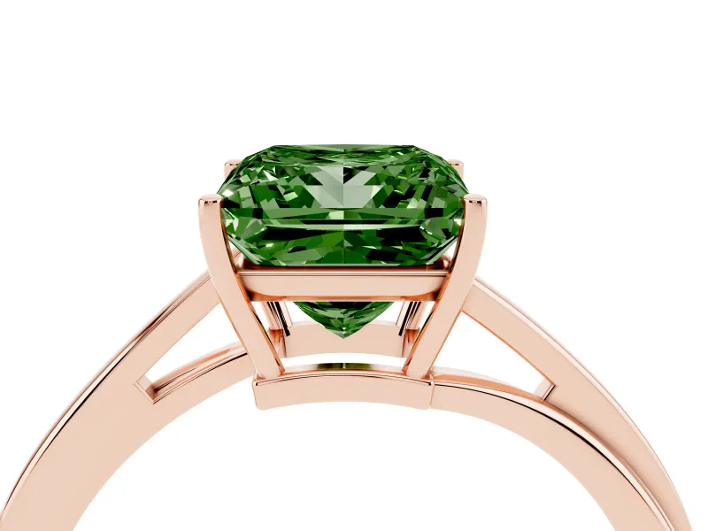 Fancy Green Princess Cut Diamond Solitaire Twist Band Ring Set in Rose gold with Prong Setting