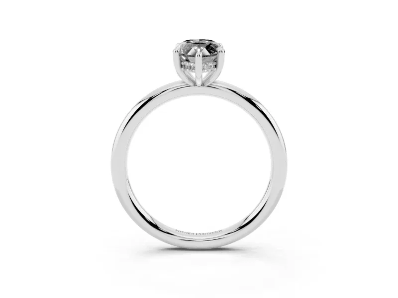 Fancy Black Marquise Cut Diamond Solitaire Ring Set in Platinum with Thin Band and Prong Setting