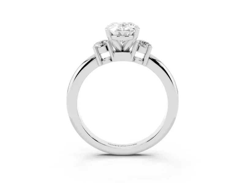 Three-Stone Oval Cut Diamond Ring Set in White gold with Prong Setting and Plain Band