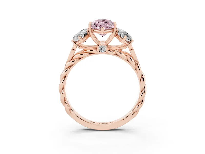 Marquise Three Stone Engagement Ring Setting for a Fancy Pink Lab-Grown Diamond | Braided Band | Rose Gold