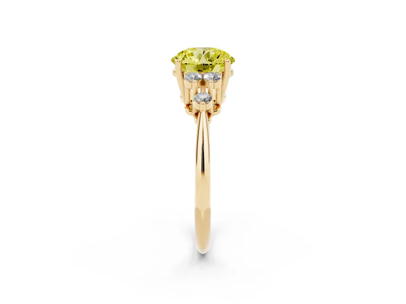 Round Cluster Accent Engagement Ring Setting for a Fancy Yellow Lab-Grown Diamond | Yellow Gold