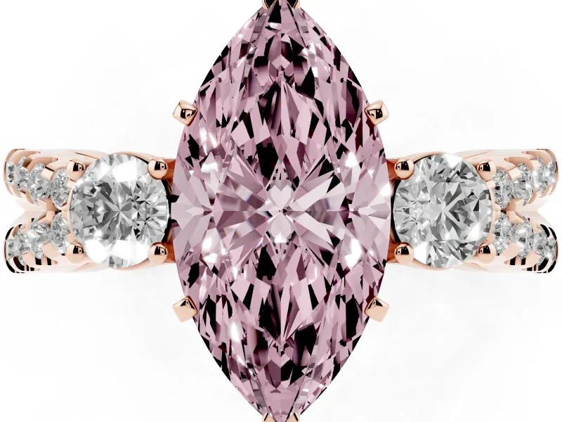 Marquise Three Stone Engagement Ring Setting for a Fancy Pink Lab-Grown Diamond | Rose Gold