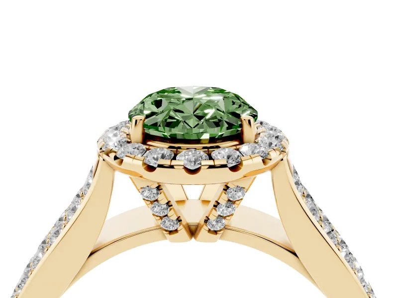 Oval Pavé Engagement Ring Setting for a Fancy Green Lab-Grown Diamond | Wide Three-Row Band | Yellow Gold