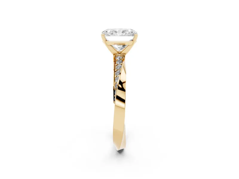 Radiant Cut Diamond Engagement Ring Set in Yellow gold with Side Stone Accents and Prong Setting