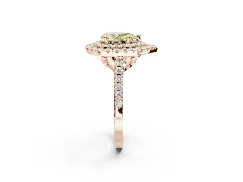 Pear-Shaped Double Halo Engagement Ring Setting for a Fancy Yellow Lab-Grown Diamond | Rose Gold