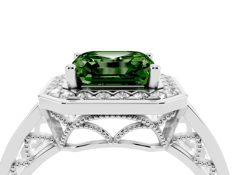 Asscher Cut Halo Engagement Ring Setting for a Fancy Green Lab-Grown Diamond | Channel-Set Split Shank | Platinum