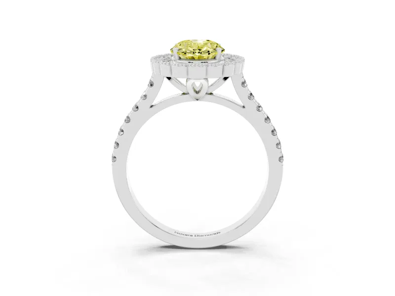 Fancy Yellow Oval Cut Diamond Milgrain Floral Halo Engagement Ring Set in Silver with Pavé Band