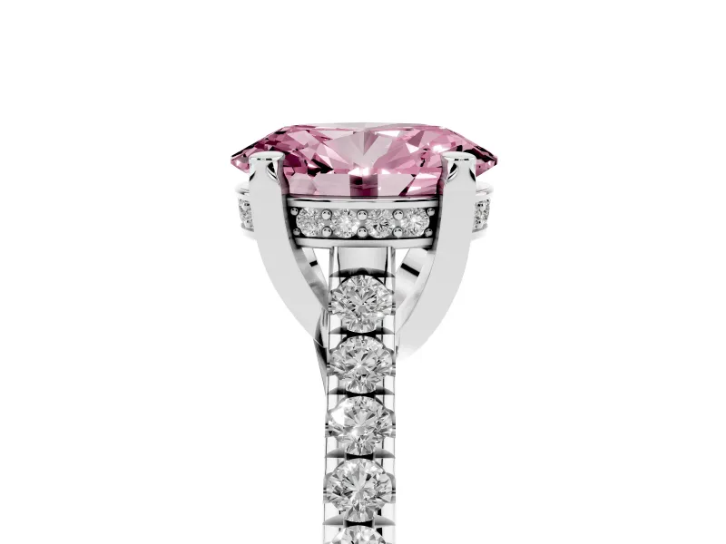 Oval Hidden Halo Pave Engagement Ring Setting for a Fancy Pink Lab-Grown Diamond | Claw Prongs | White Gold