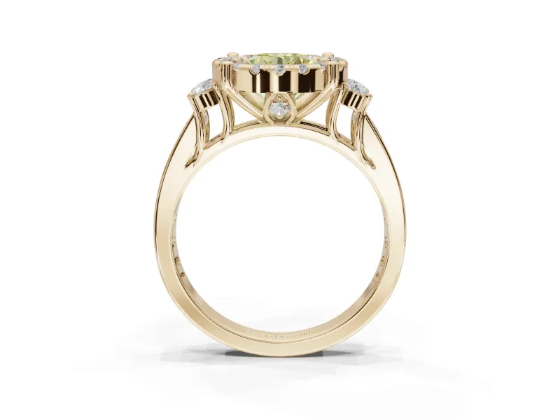 Round Halo Engagement Ring Setting for a Fancy Yellow Lab-Grown Diamond | Graduated Channel Band | Yellow Gold