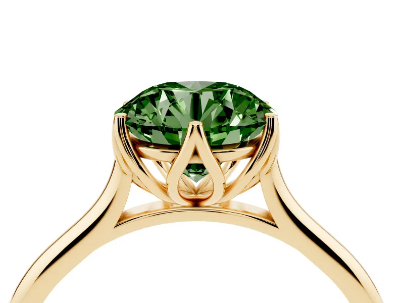 Round Cathedral Solitaire Engagement Ring Setting for a Fancy Green Lab-Grown Diamond | Tulip Gallery | Yellow Gold