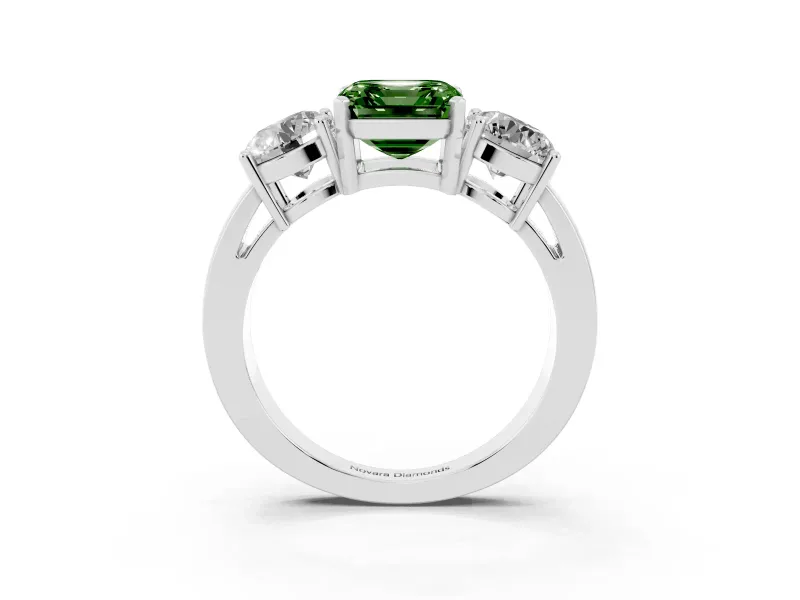 Asscher Cut Three Stone Engagement Ring Setting for a Fancy Green Lab-Grown Diamond | Wide Plain Band | Platinum
